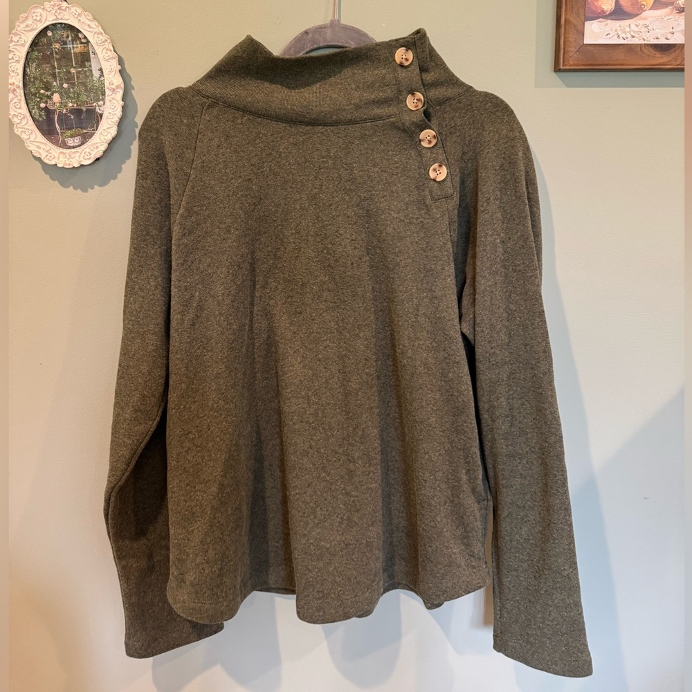 J.CREW green cowl neck sweater with buttons
